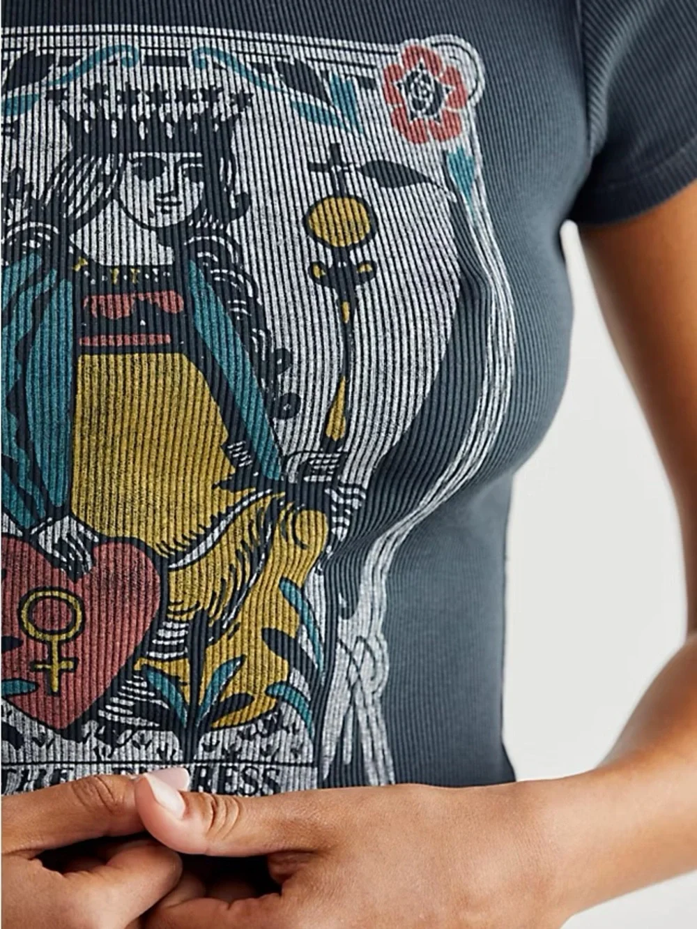 Free People The Empress Graphic Crop Tee - Slate Blue - Picture 2 of 5